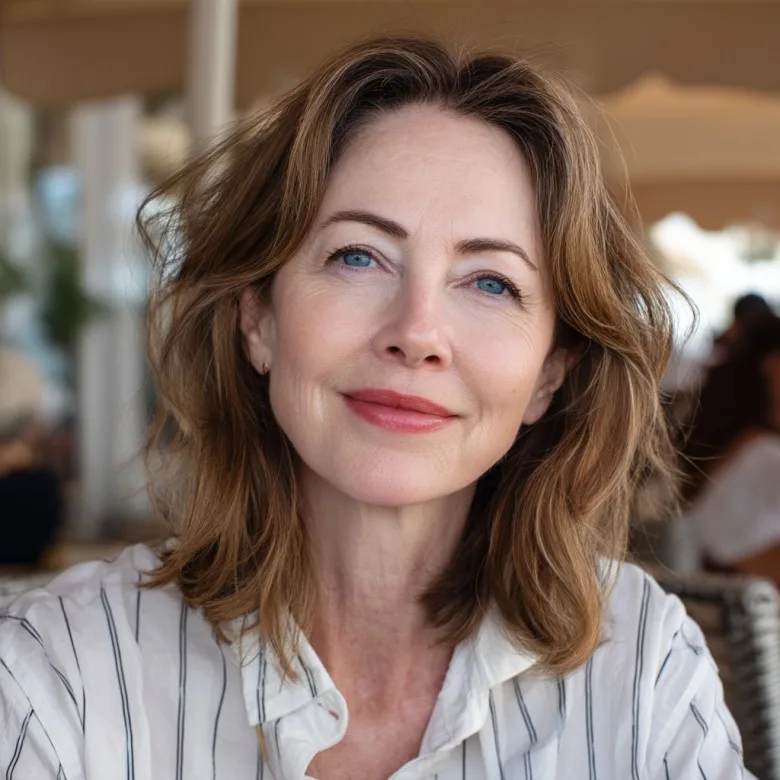 Textured Shoulder-Length Waves with Subtle Highlights