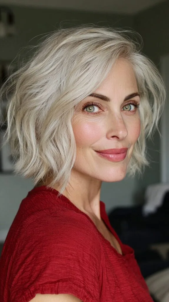 Textured Silver Beachy Bob with Soft Waves