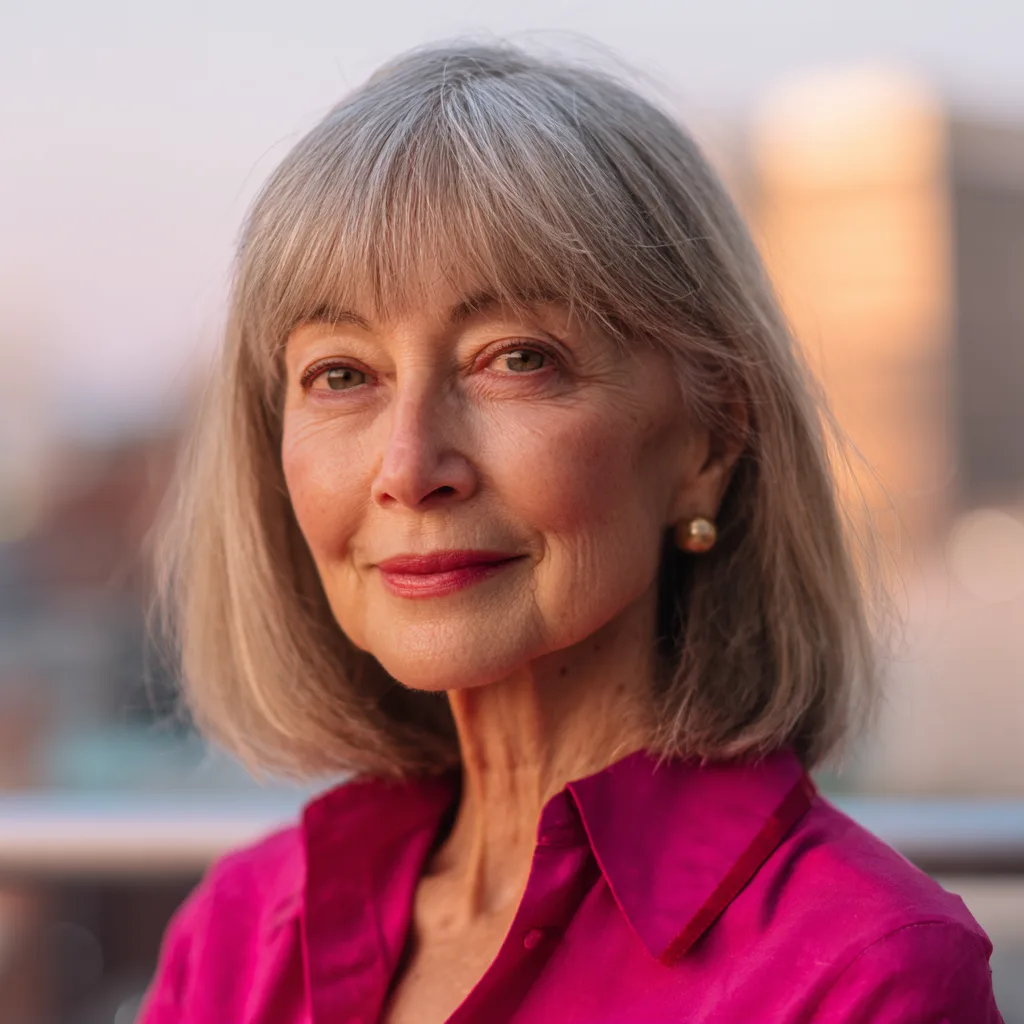 Textured Silver Lob with Soft Bangs