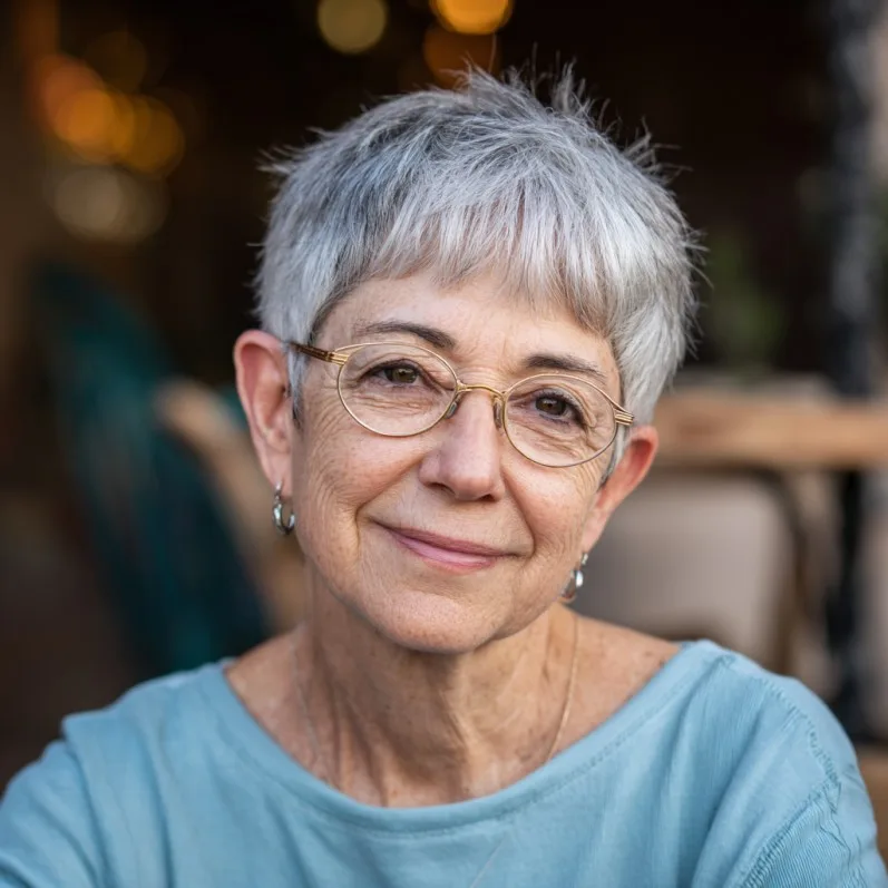 Textured Silver Razor-Cut Pixie with Soft Layers