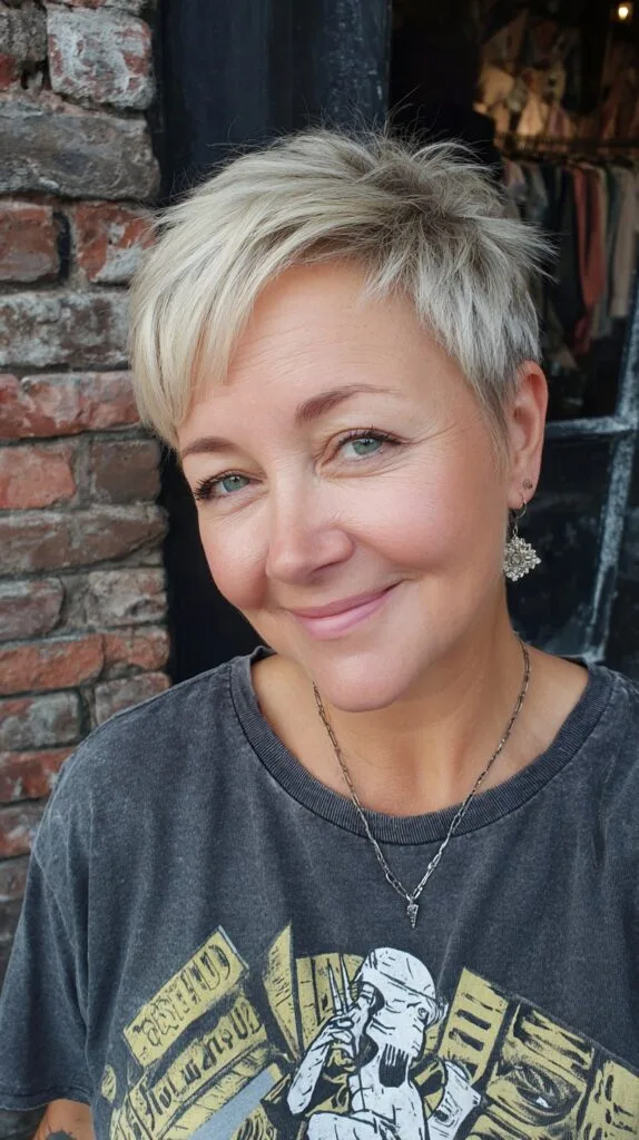 Textured Soft Blonde Pixie with Face-Framing Fringe and Natural Root Depth