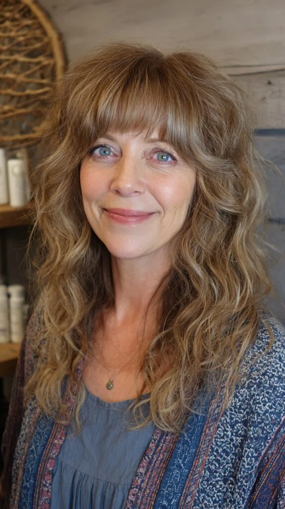 Textured Tawny Waves with Whimsical Bangs