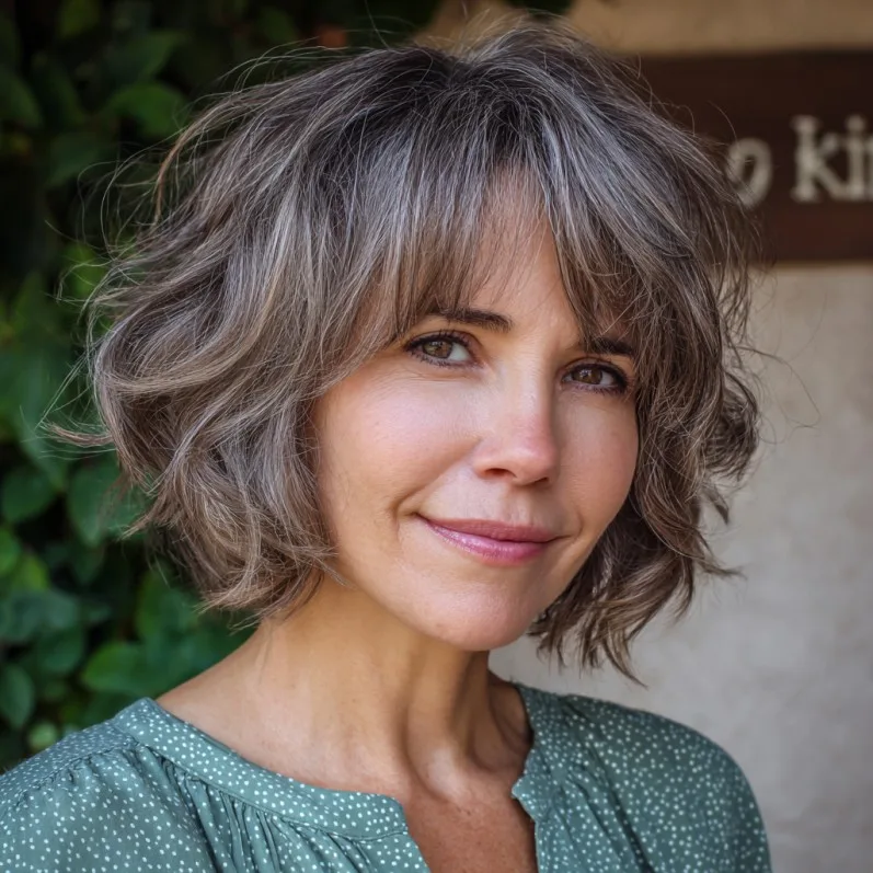 Textured Wavy Bob with Face-Framing Bangs