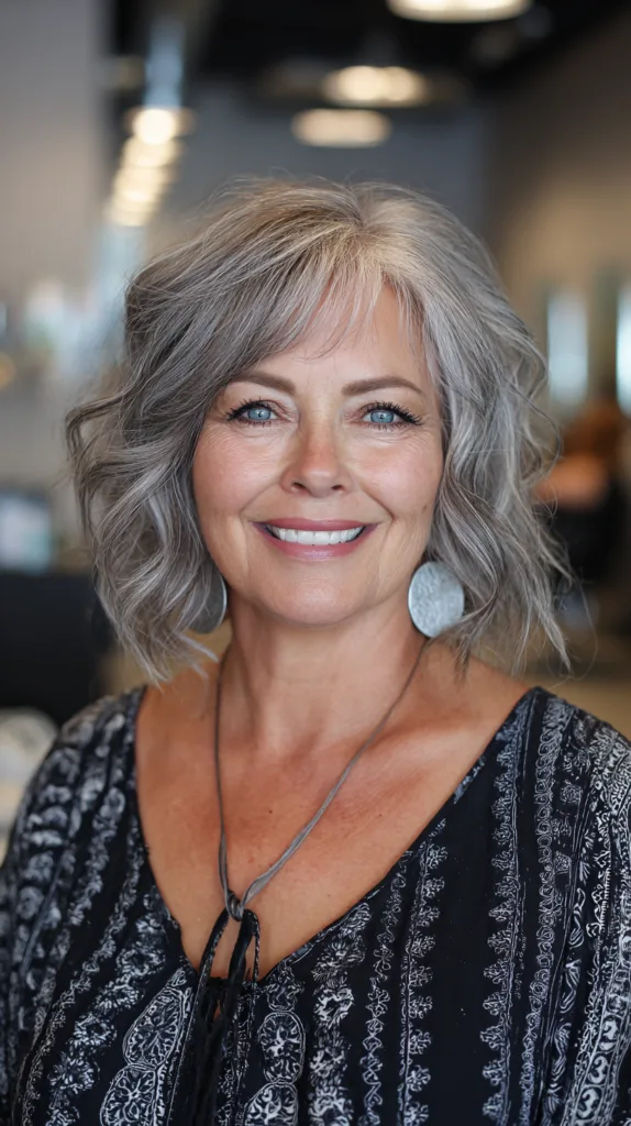 Textured Wavy Bob with Soft Side Bangs