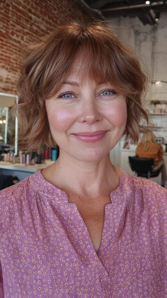 Textured Wavy Lob with Soft Bangs