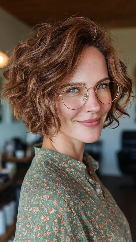 Textured Wedge Bob with Lively Curls