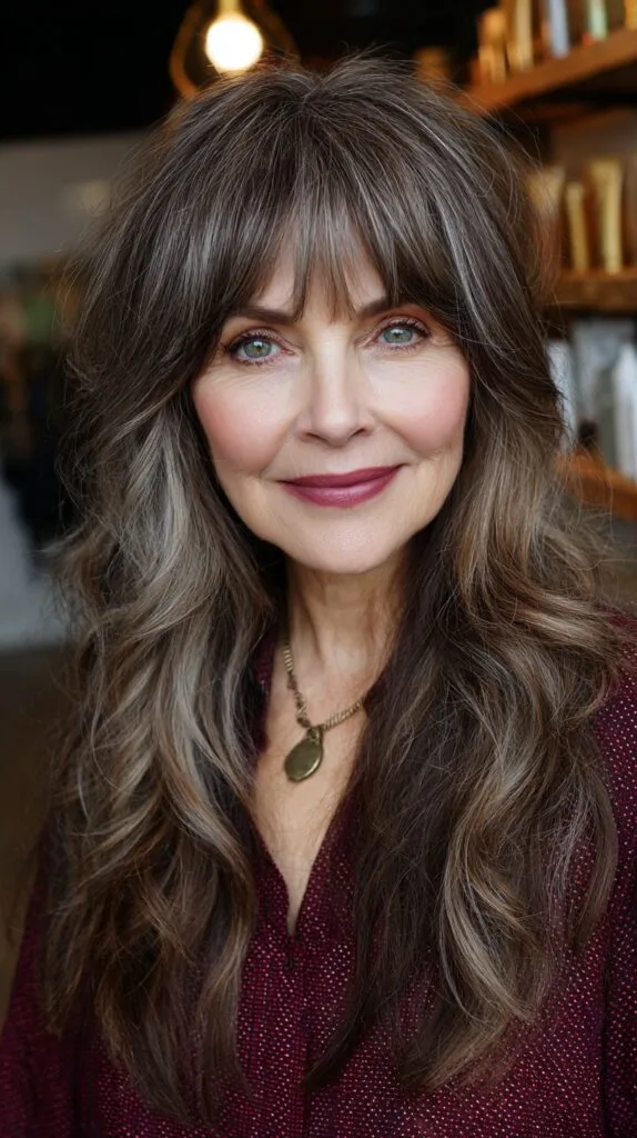 Timeless Grayscale Waves with Layered Bangs