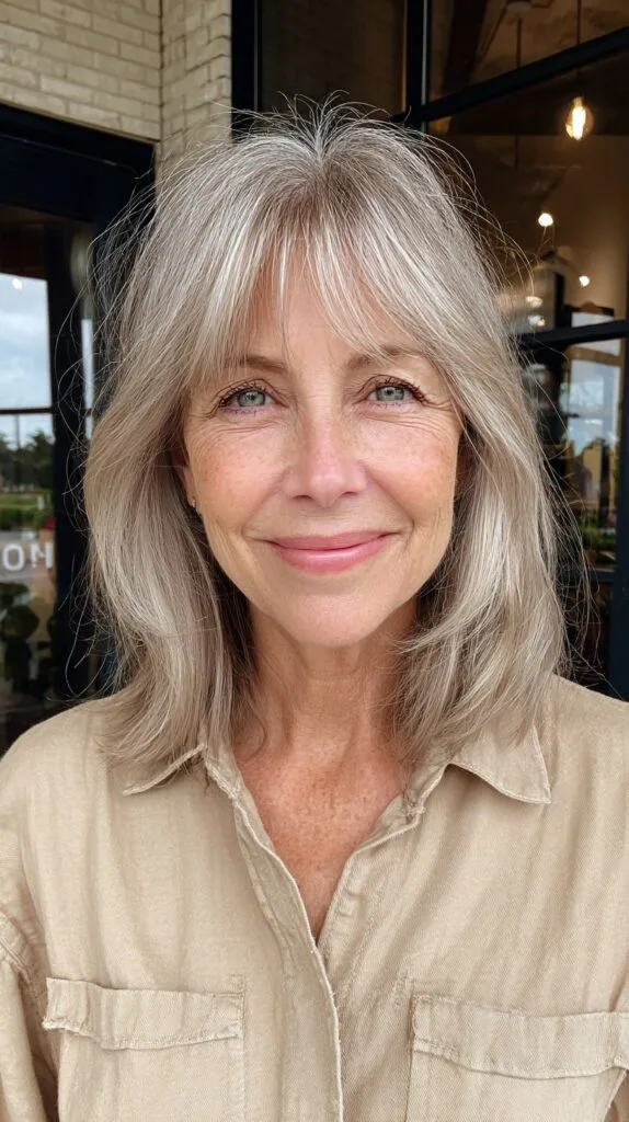 Timeless Silver Layered Lob with Framing Bangs