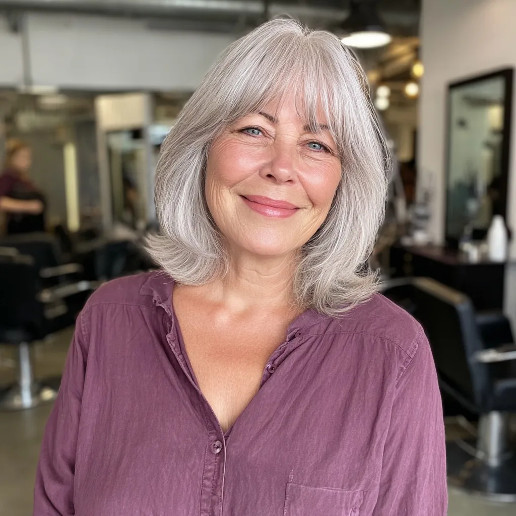 Timeless Textured Lob with Wispy Curtain Bangs