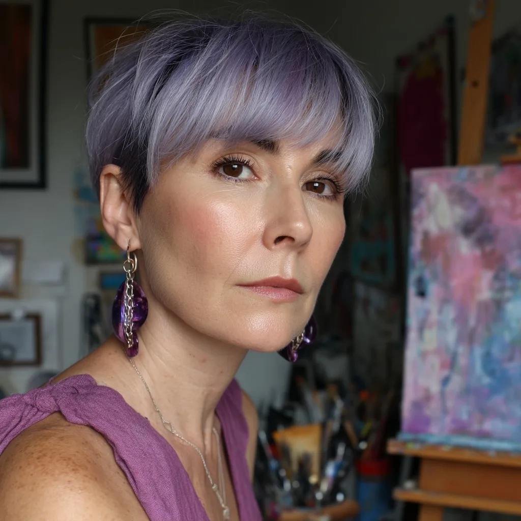 Trendy Soft Lavender Pixie Cut with Subtle Texture