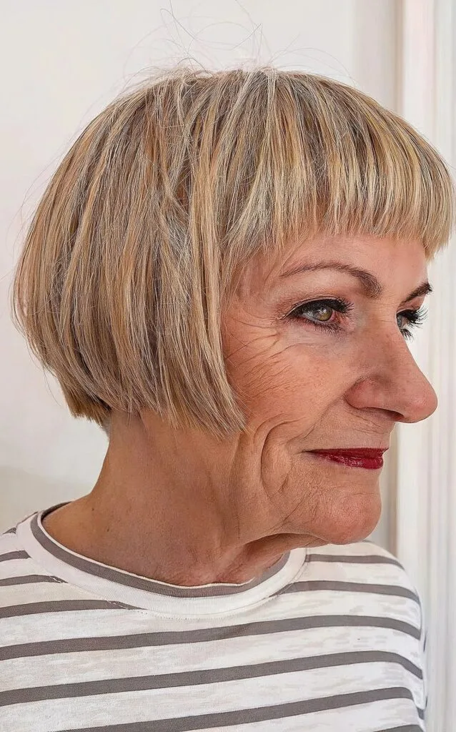 Undercut French Bob with Straight Bangs for Ladies 70 and Over