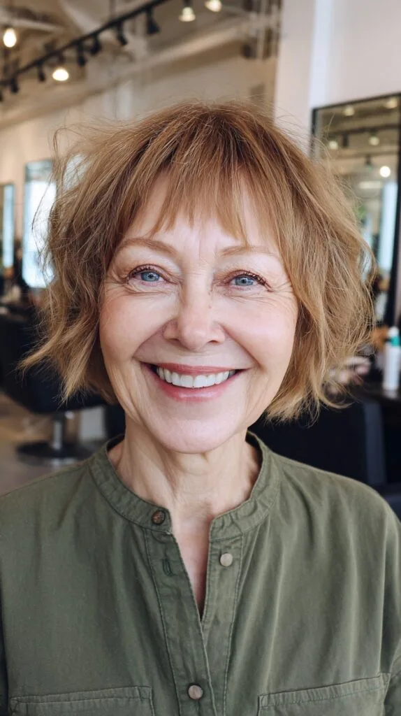 Vibrant Caramel-Toned Layered Bob for Seniors