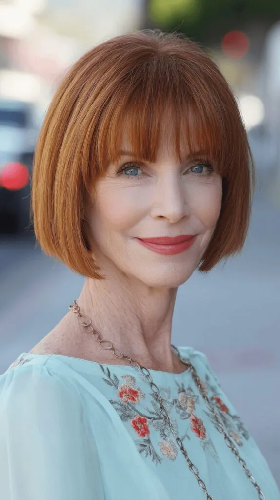 Vibrant Copper Bob with Blunt Bangs