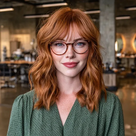 Vibrant Copper Bottleneck Bangs with Luscious Waves