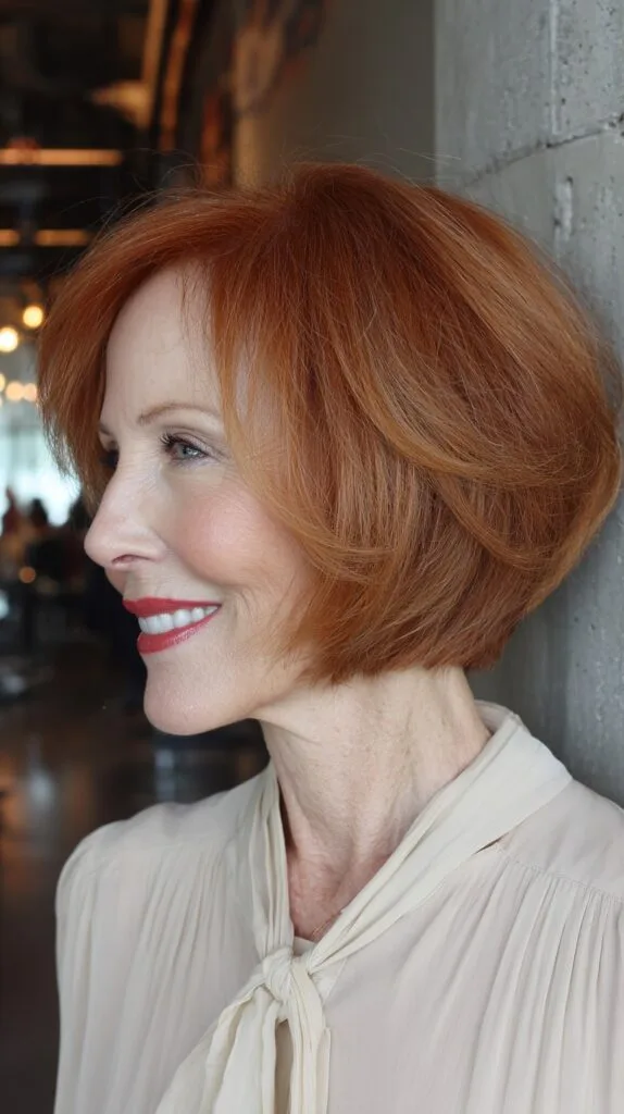 Vibrant Copper Layered Bob for Mature Women
