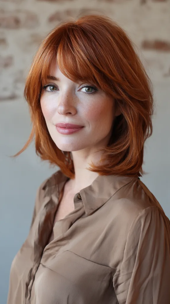 Vibrant Copper Layered Bob with Face-Framing Bangs