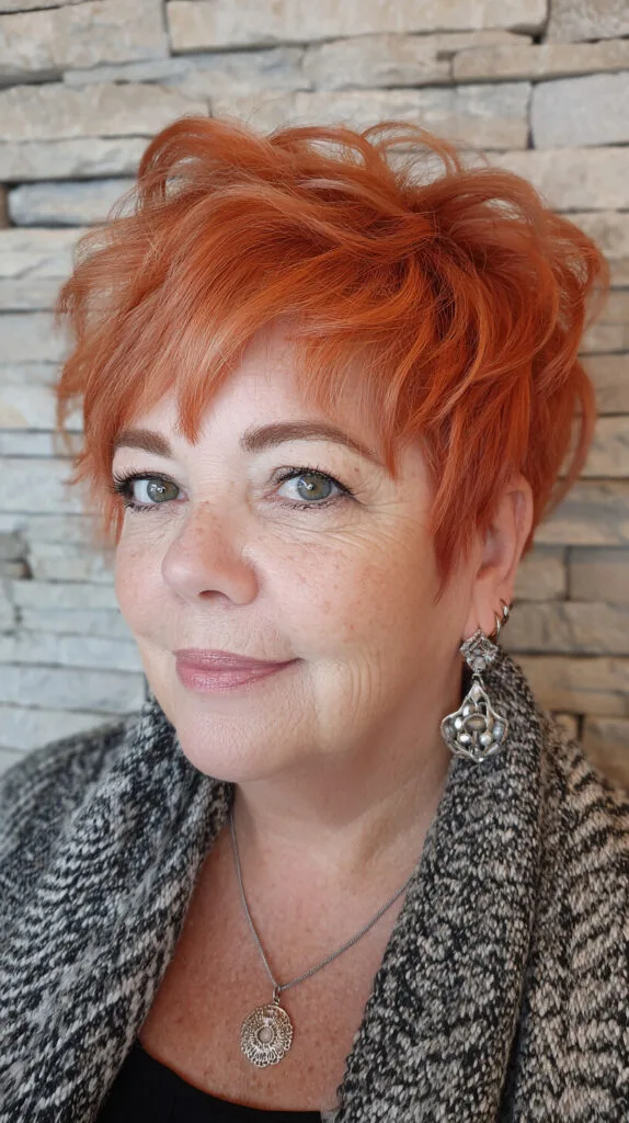 Vibrant Copper Textured Short Pixie with Feathered Crown