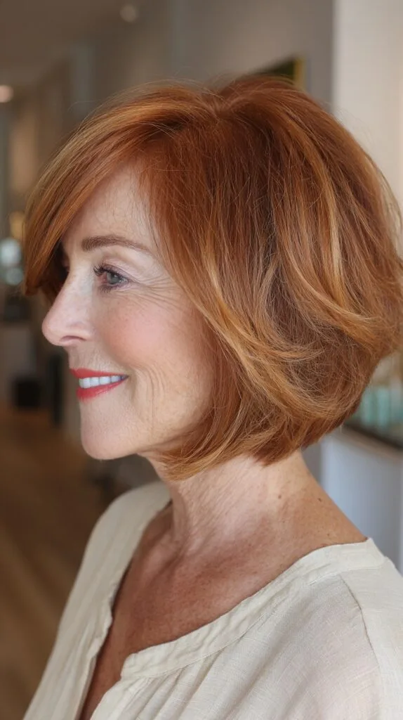 Vibrant Ginger Layered Bob with Soft Waves