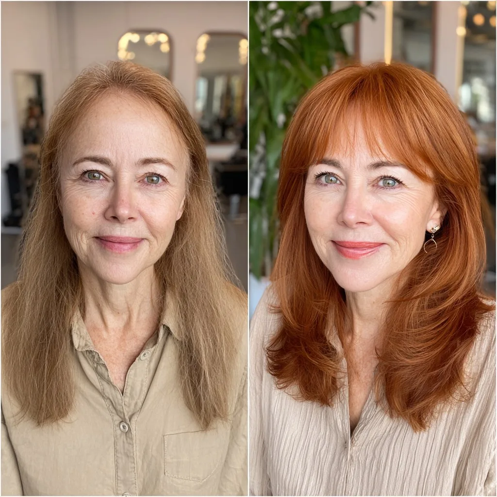 Vibrant Layered Red Hair with Soft Face-Framing Highlights
