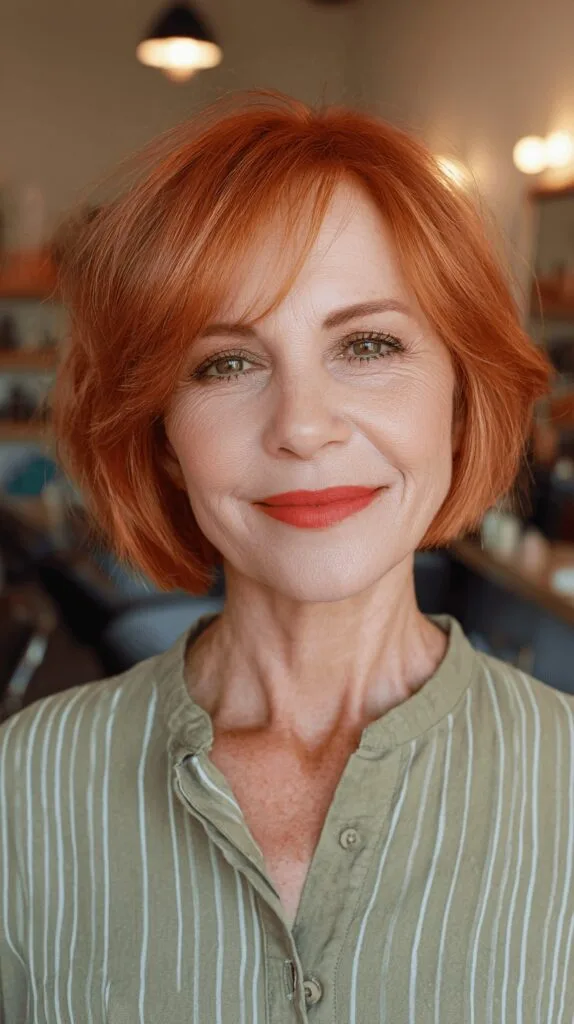 Vibrant Short Copper Bob with Subtle Textured Layers