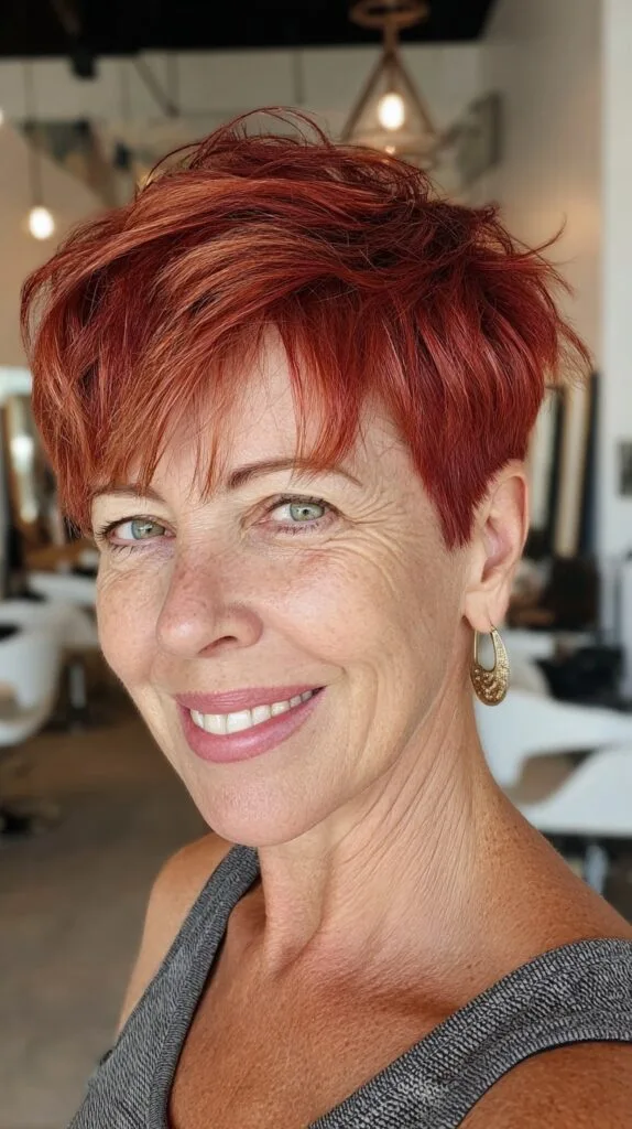 Vivid Copper Layered Pixie with Feathered Top