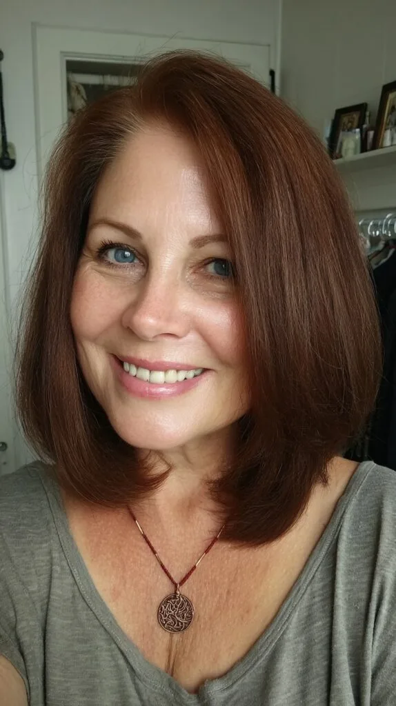 Warm Auburn Collarbone-Grazing Lob with Face-Framing Layers
