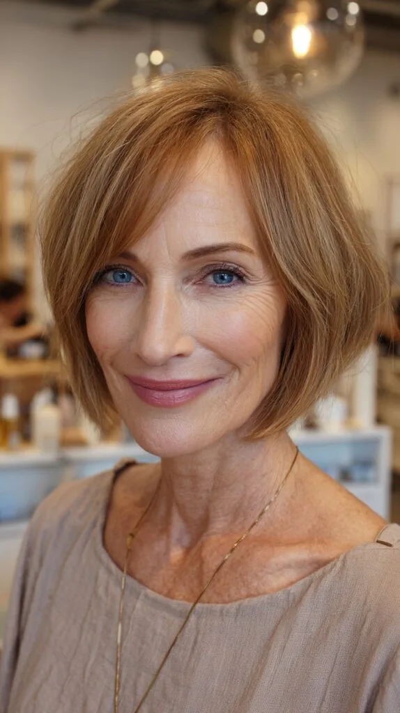 Warm Auburn Rounded Chin-Length Bob with Interior Graduation