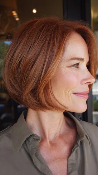 Warm Auburn Stacked Bob with Soft Movement