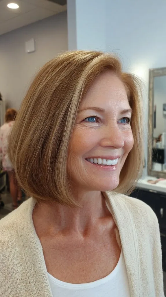 Warm Bronde Rounded Jaw-Length Bob with Soft Interior Graduation