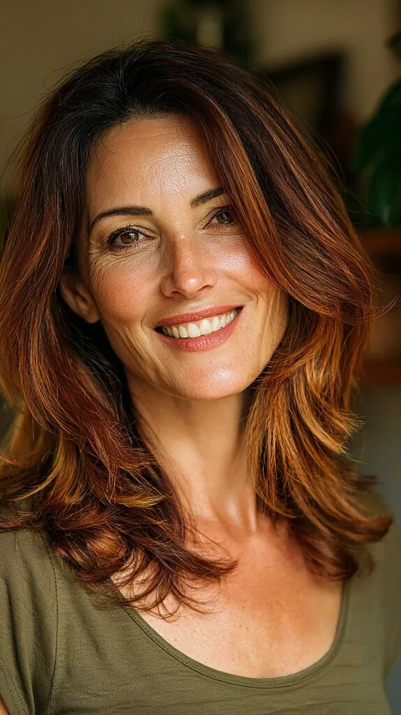 Warm Cinnamon Butterfly Layers with Loose Collarbone Curl