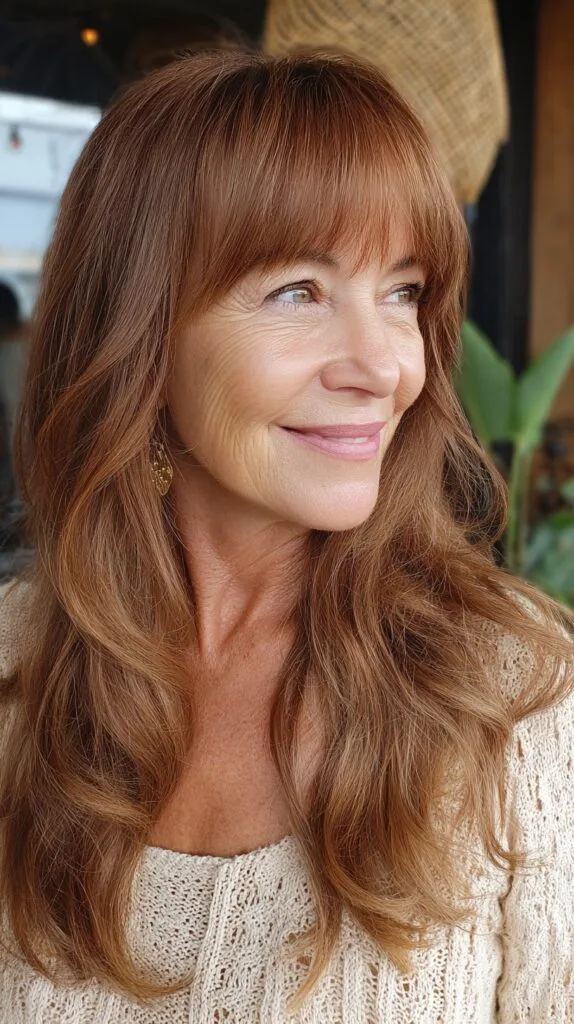 Warm Cinnamon Cascade with Feathered Bangs