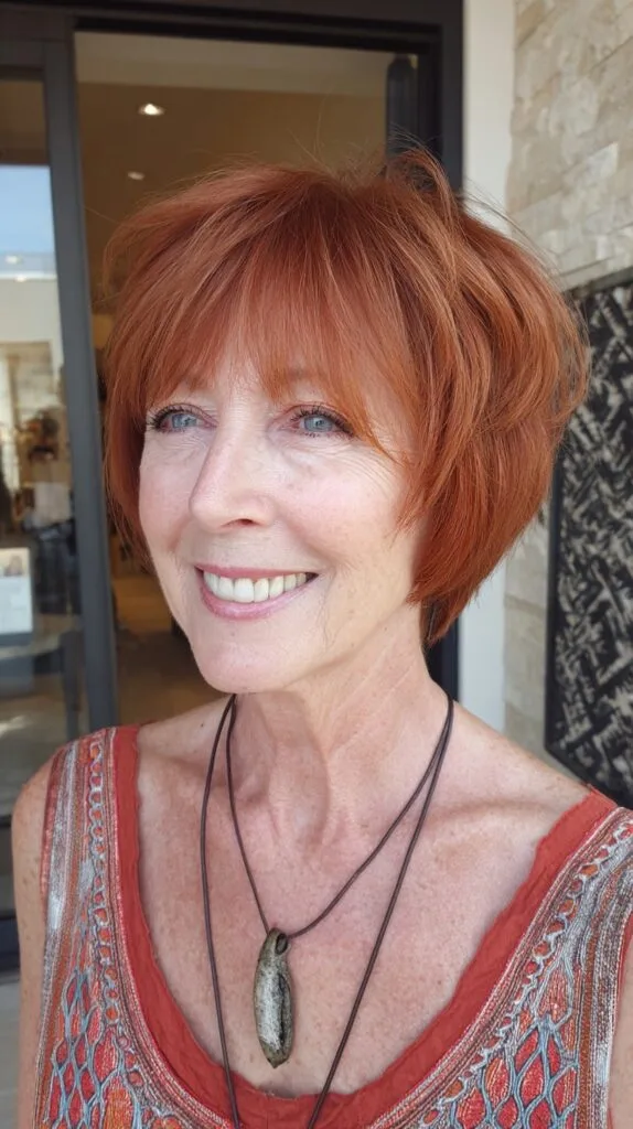 Warm Copper Graduated Bob with Feathered Micro-Fringe