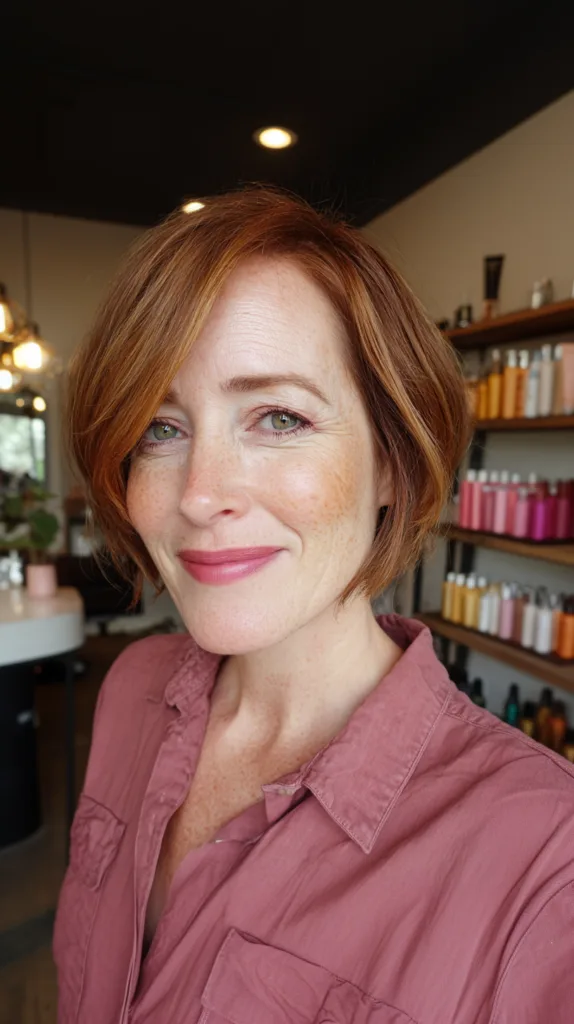 Warm Copper Wavy Bob with Soft Layers