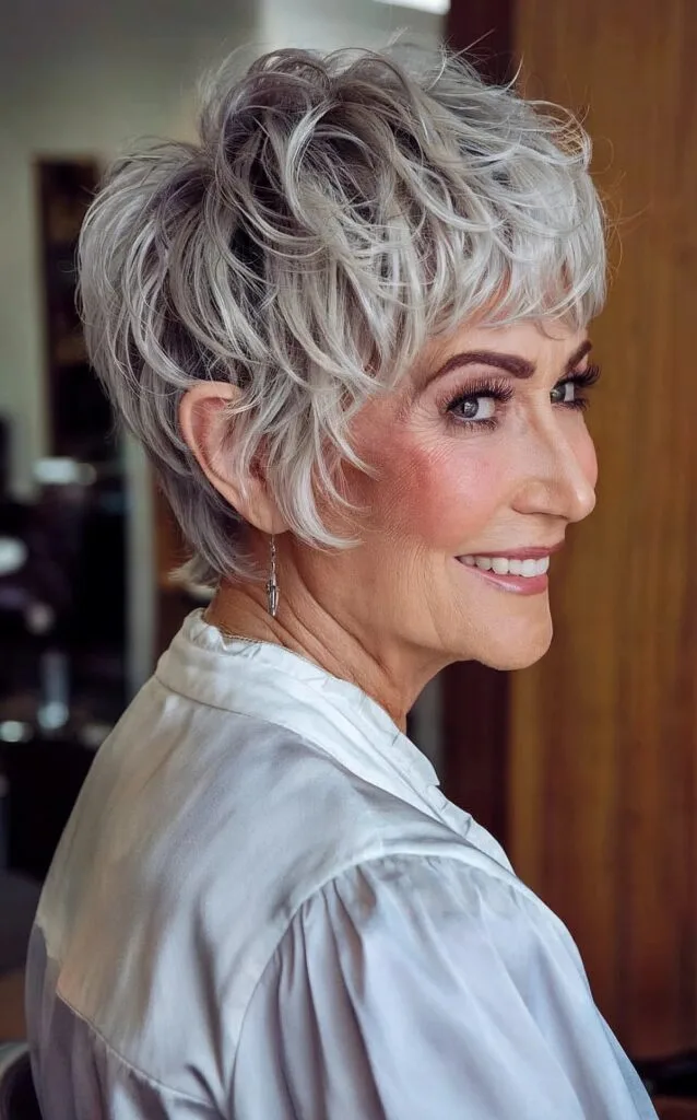 Wavy Shaggy Pixie with Choppy Layers for Women Over 70
