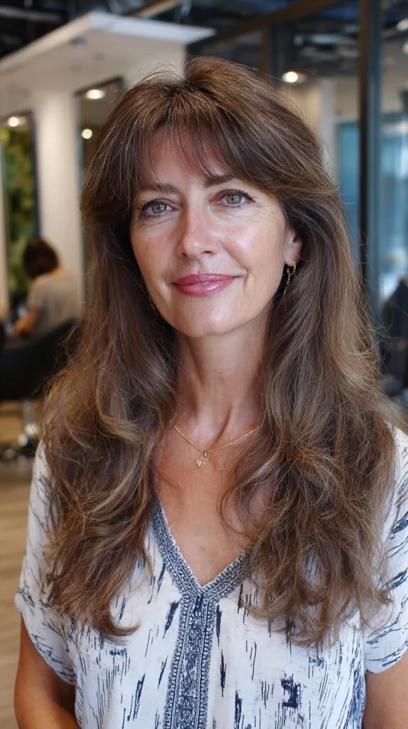 Windswept Chestnut Layers with Soft Fringe