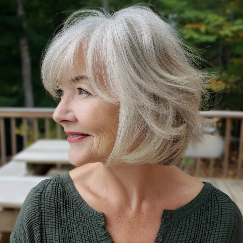 Wispy Silver Bob with Soft Bangs for Timeless Charm