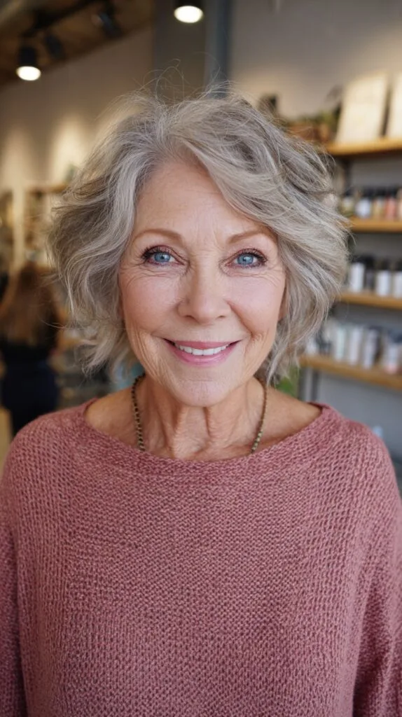 Airy Salt-and-Pepper Short Bob with Face-Framing Waves