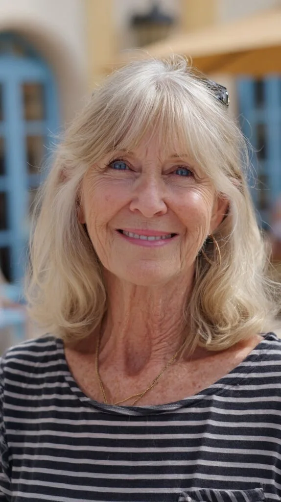 Airy Silver Lob with Center-Parted Curtain Bangs