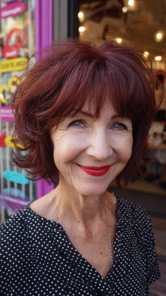 Auburn Tousled Shag with Low Crown Lift
