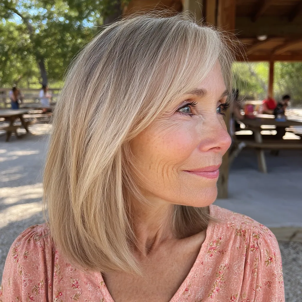 Blunt Sandy Blonde Lob with Soft Face-Framing Layers