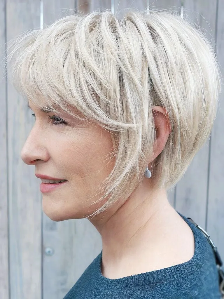 Bob hairstyle for women over 50 with layered, fine hair