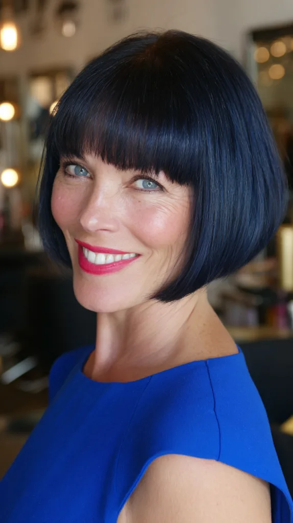 Bold Blue Bob with Straight Bangs