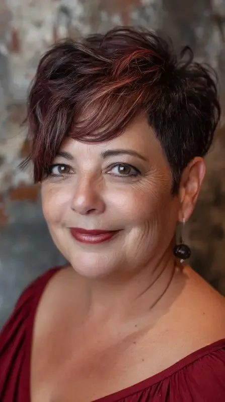 Bold Textured Pixie Cut with Rich Copper Highlights