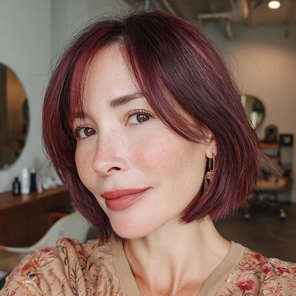 Bold Textured Red Bob with Soft Fringe