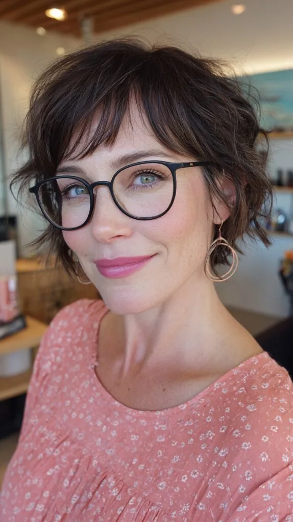 Breezy Chocolate Tousle with Side-Swept Bangs
