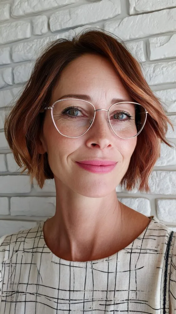 Bright Auburn Tousled Bob with Subtle Waves