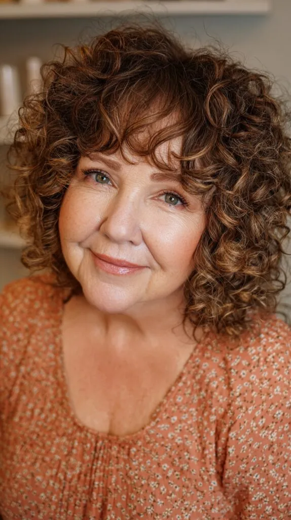 Brunette Tight Curls with Natural Volume