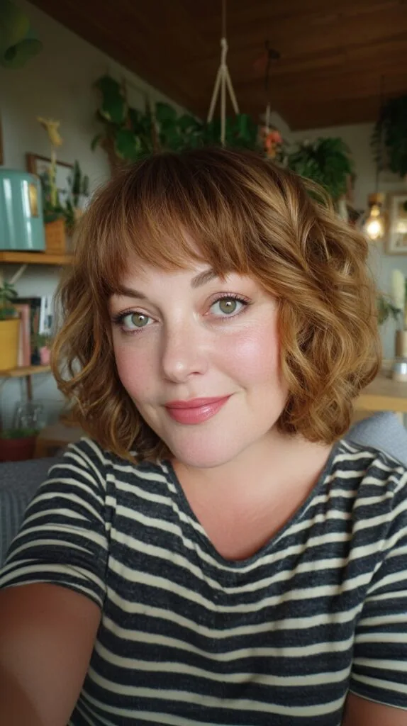 Caramel-Glazed Chin-Length Textured Bob with Wispy Micro-Fringe