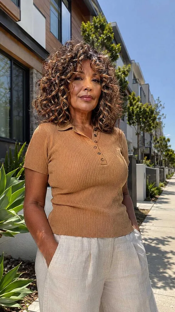 Caramel-Painted Curly Shag with Defined Ringlet Fringe