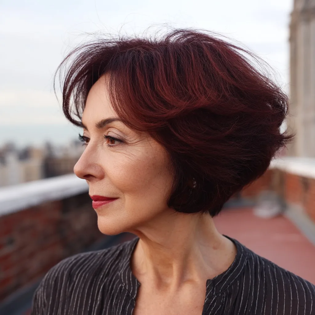 Charming Deep Auburn Curled Bob with Soft Volume